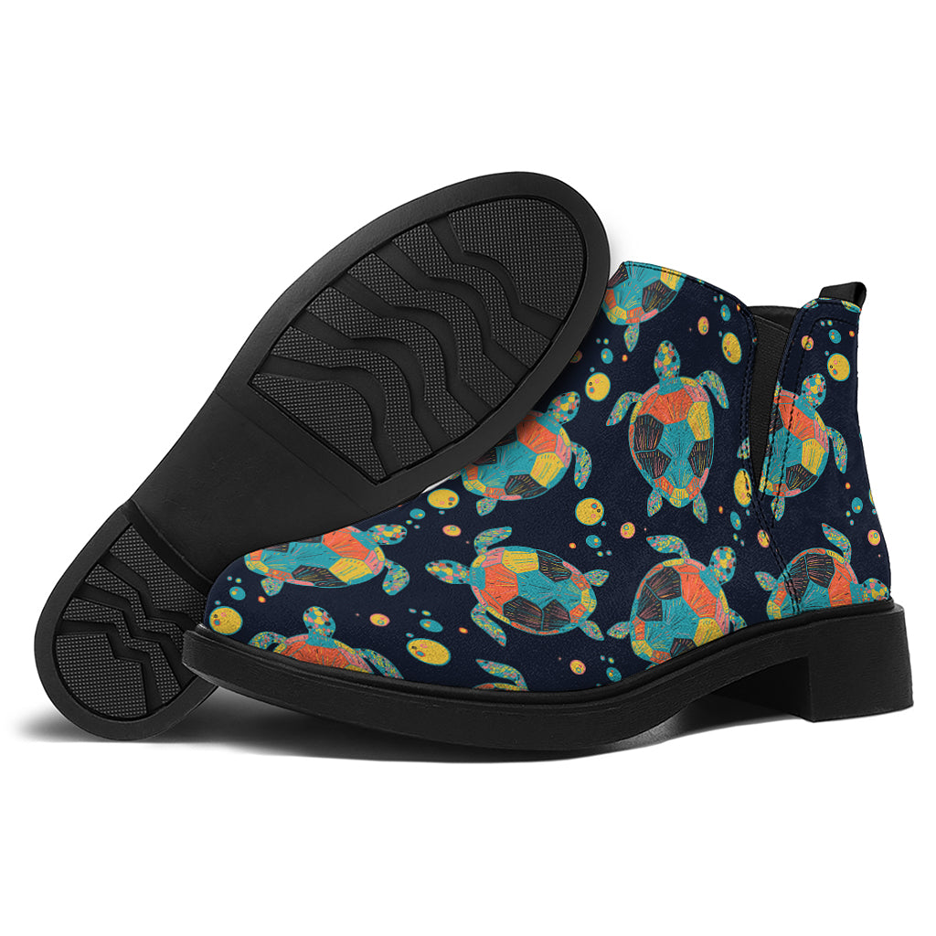 Retro Sea Turtle Pattern Print Flat Ankle Boots