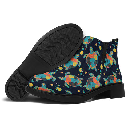 Retro Sea Turtle Pattern Print Flat Ankle Boots
