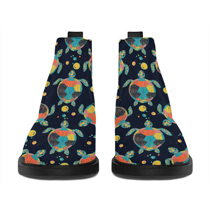 Retro Sea Turtle Pattern Print Flat Ankle Boots