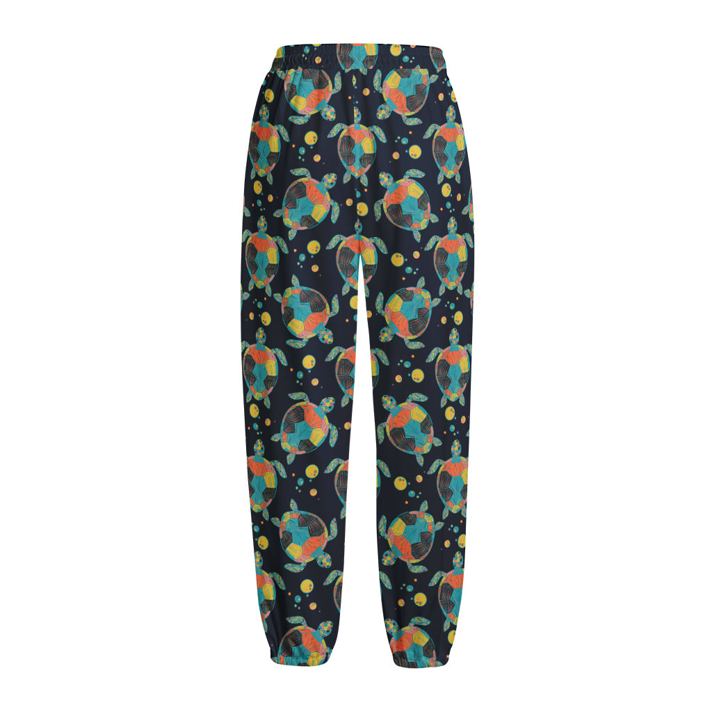 Retro Sea Turtle Pattern Print Fleece Lined Knit Pants