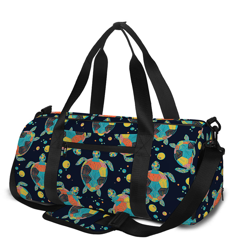 Retro Sea Turtle Pattern Print Gym Bag