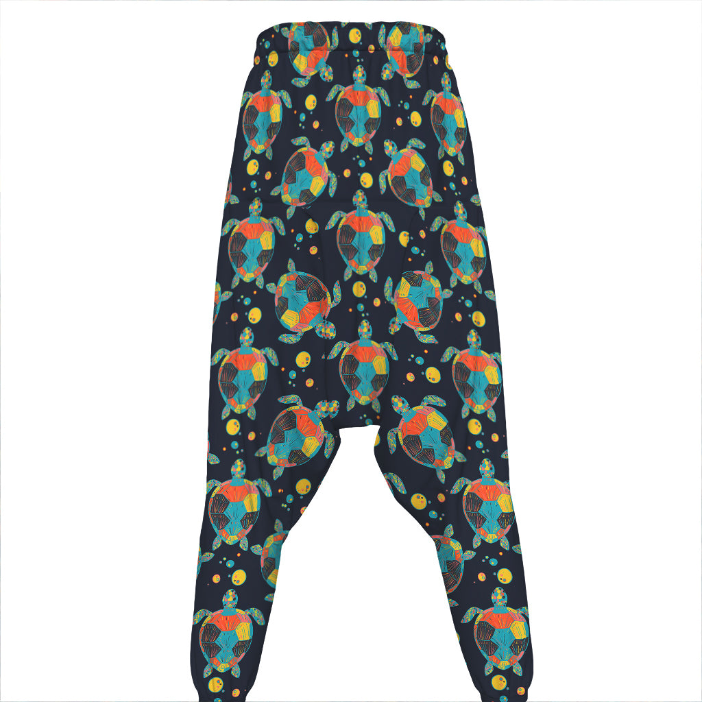 Retro Sea Turtle Pattern Print Hammer Pants