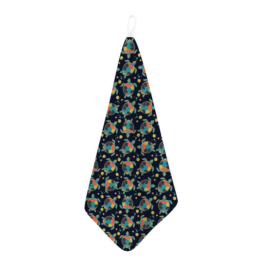 Retro Sea Turtle Pattern Print Hand Towel