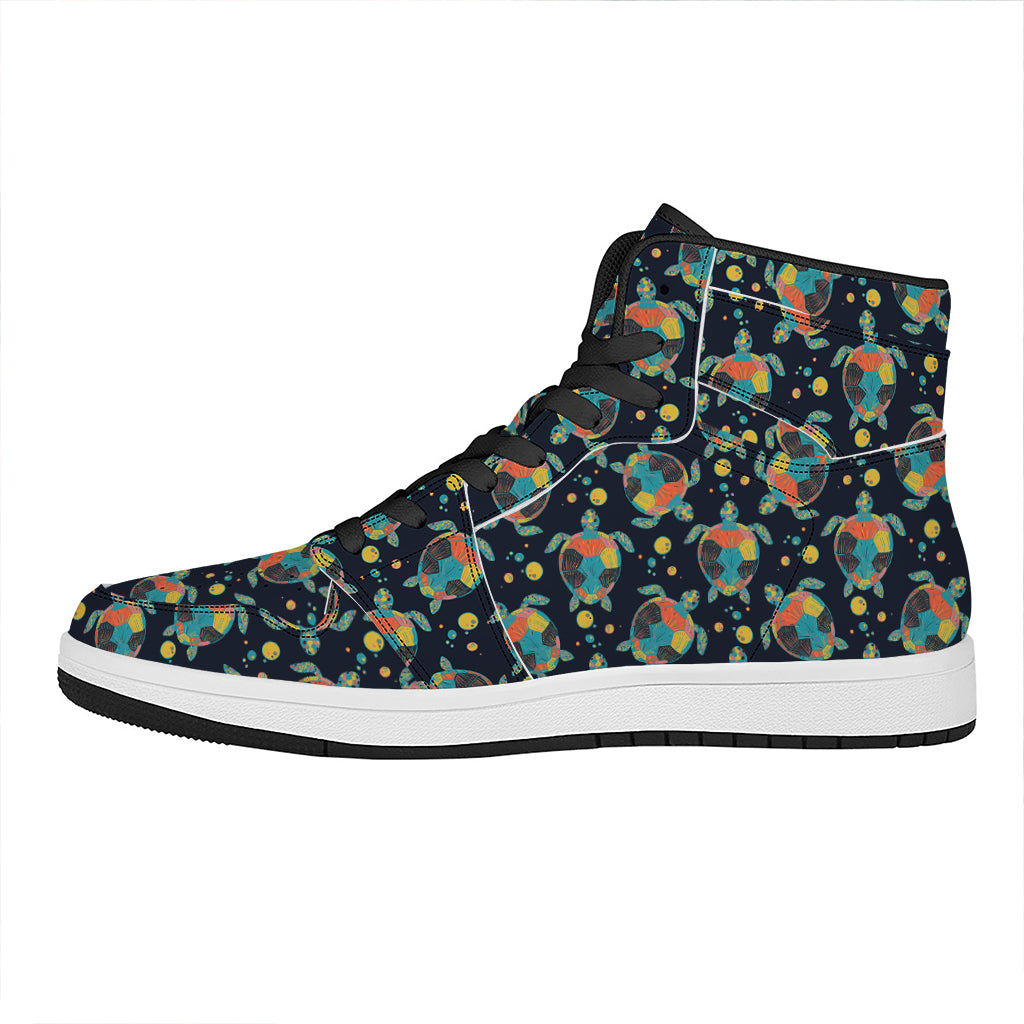 Retro Sea Turtle Pattern Print High Top Leather Sneakers