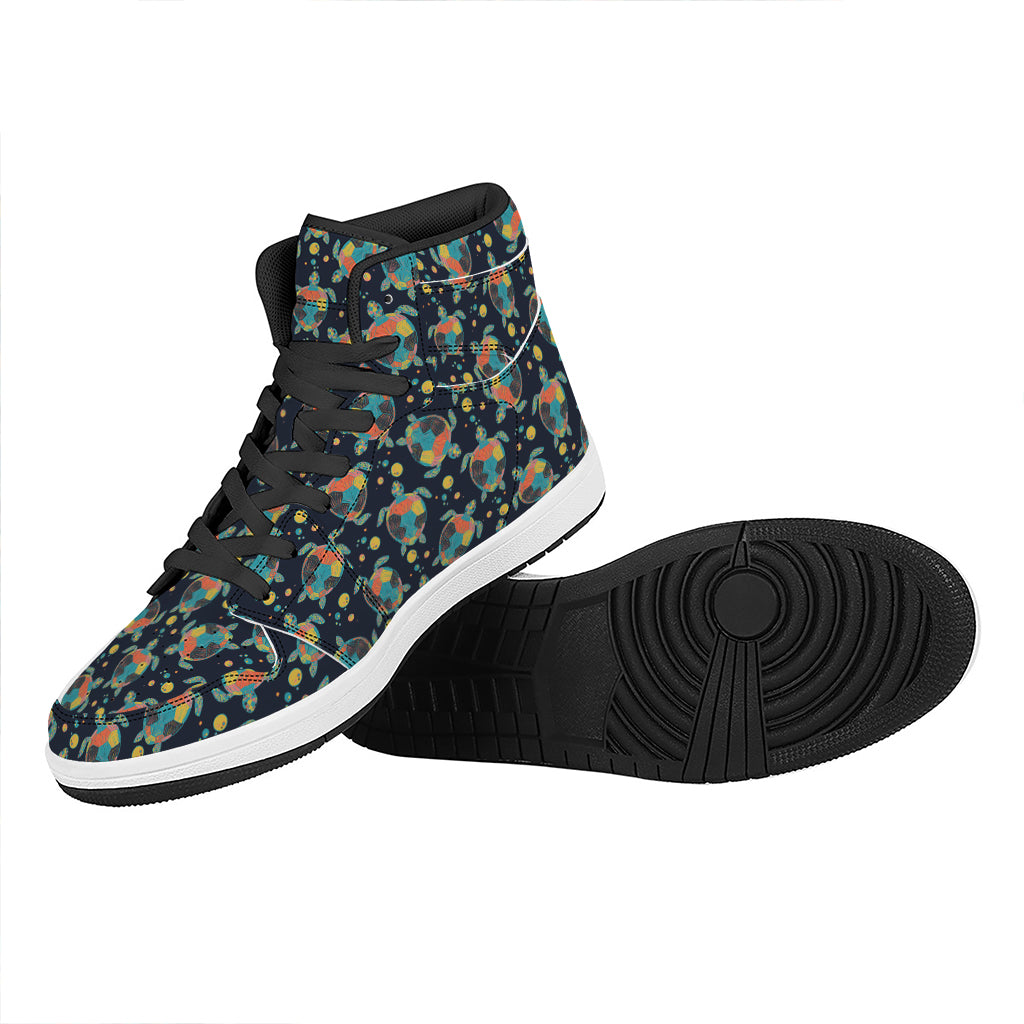 Retro Sea Turtle Pattern Print High Top Leather Sneakers