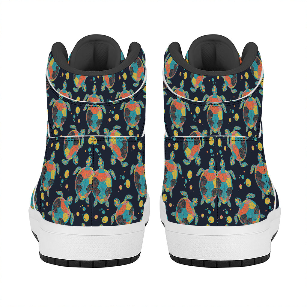Retro Sea Turtle Pattern Print High Top Leather Sneakers