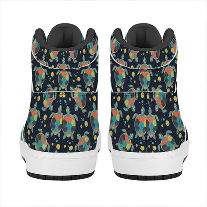 Retro Sea Turtle Pattern Print High Top Leather Sneakers