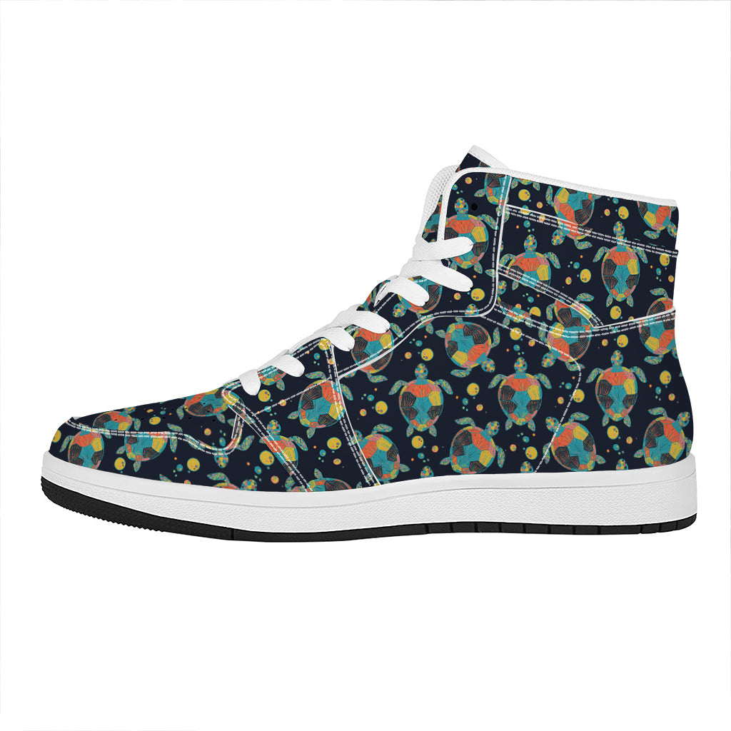 Retro Sea Turtle Pattern Print High Top Leather Sneakers