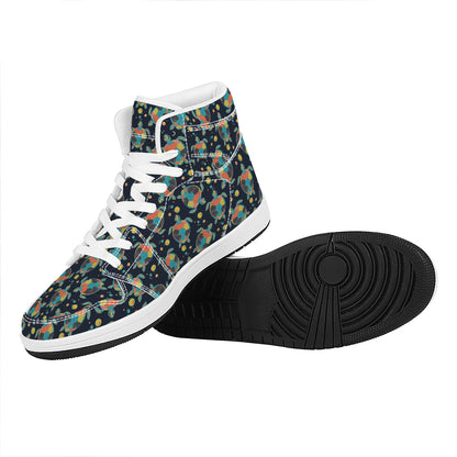 Retro Sea Turtle Pattern Print High Top Leather Sneakers