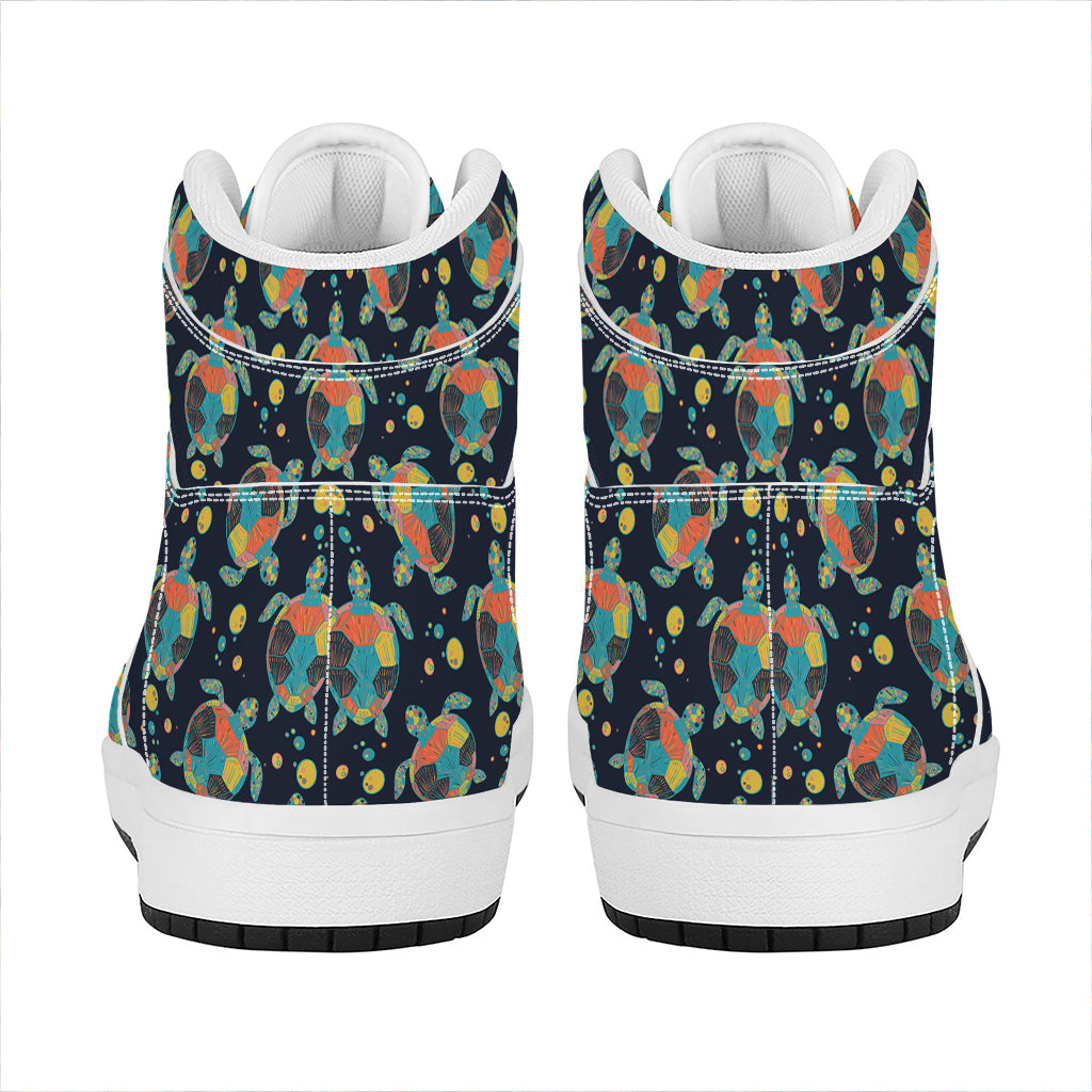 Retro Sea Turtle Pattern Print High Top Leather Sneakers
