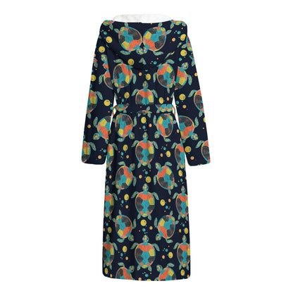 Retro Sea Turtle Pattern Print Hooded Bathrobe