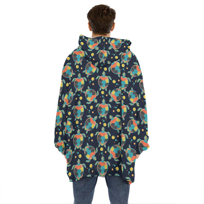 Retro Sea Turtle Pattern Print Hoodie Blanket
