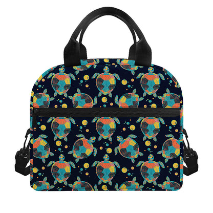 Retro Sea Turtle Pattern Print Insulated Lunch Bag