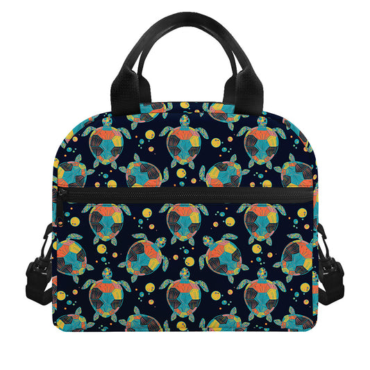 Retro Sea Turtle Pattern Print Insulated Lunch Bag