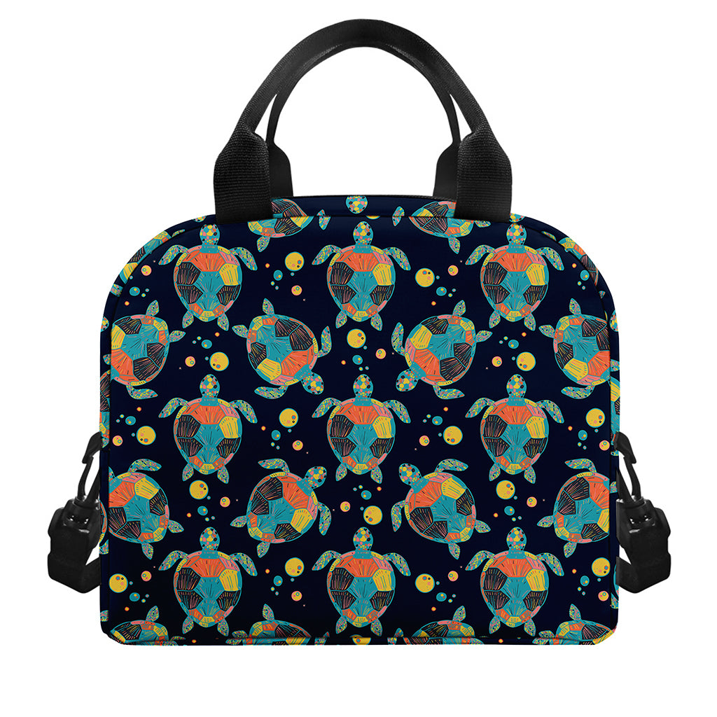 Retro Sea Turtle Pattern Print Insulated Lunch Bag
