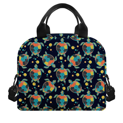 Retro Sea Turtle Pattern Print Insulated Lunch Bag