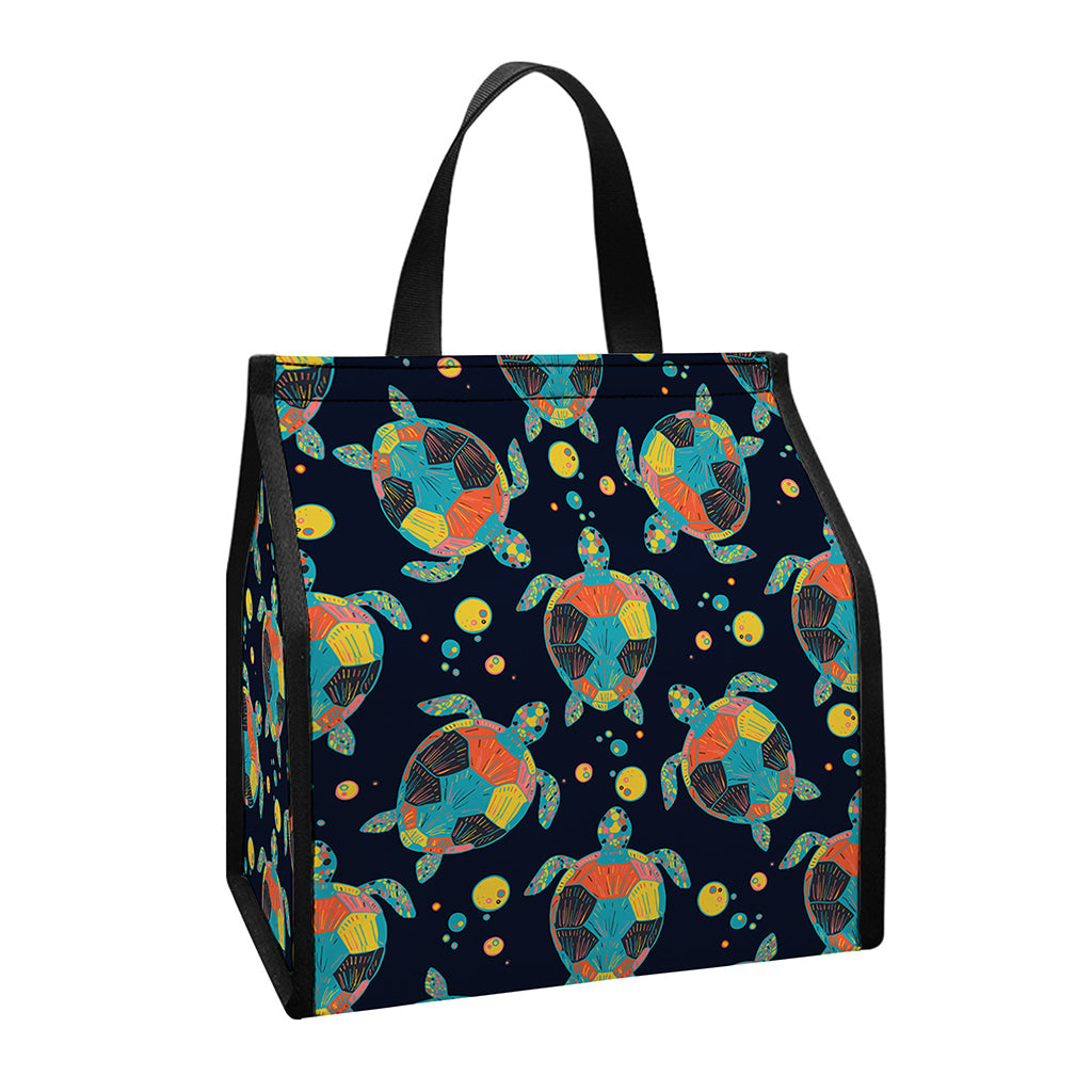 Retro Sea Turtle Pattern Print Insulated Lunch Tote