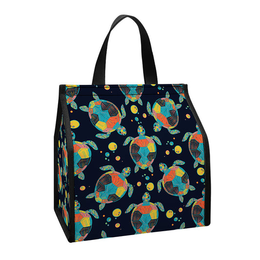 Retro Sea Turtle Pattern Print Insulated Lunch Tote