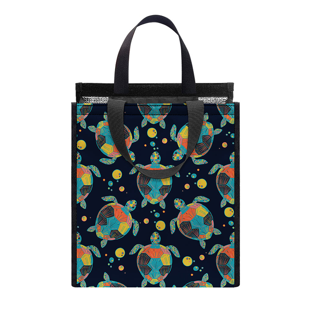 Retro Sea Turtle Pattern Print Insulated Lunch Tote