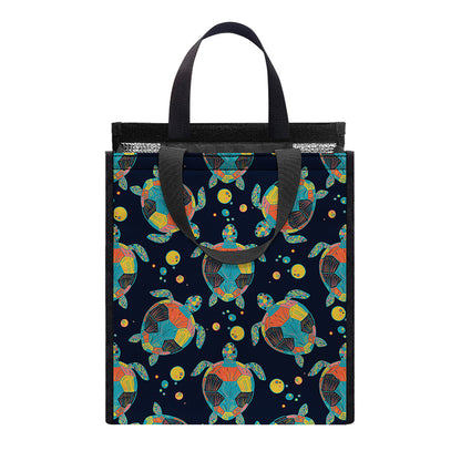 Retro Sea Turtle Pattern Print Insulated Lunch Tote