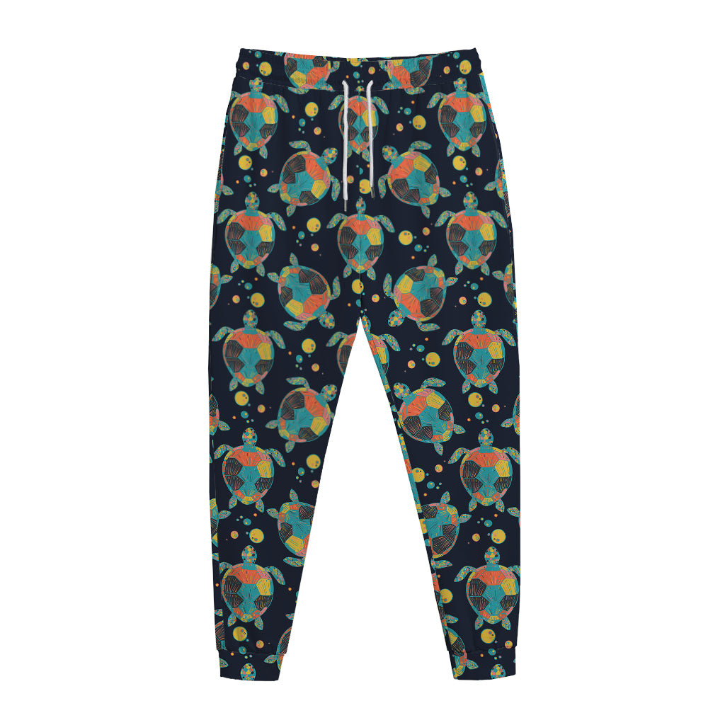 Retro Sea Turtle Pattern Print Jogger Pants