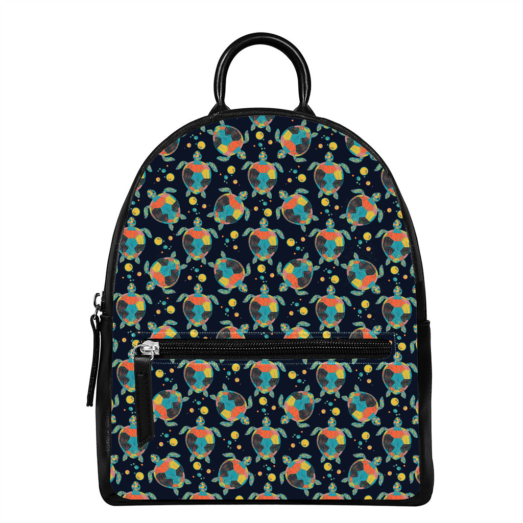 Retro Sea Turtle Pattern Print Leather Backpack