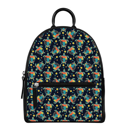 Retro Sea Turtle Pattern Print Leather Backpack