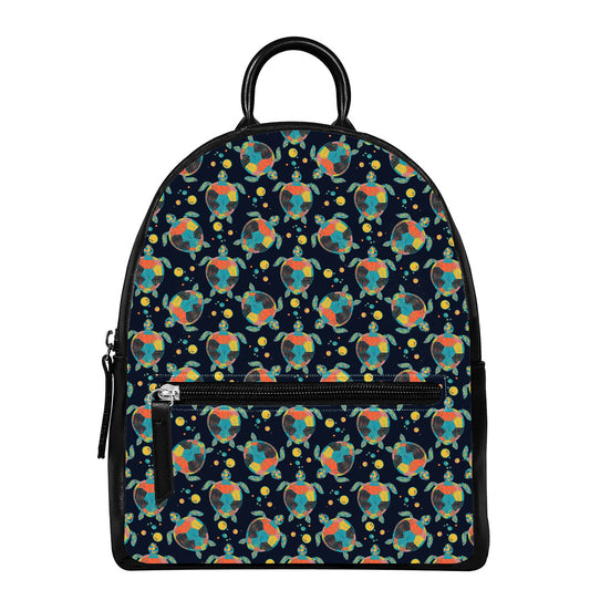 Retro Sea Turtle Pattern Print Leather Backpack