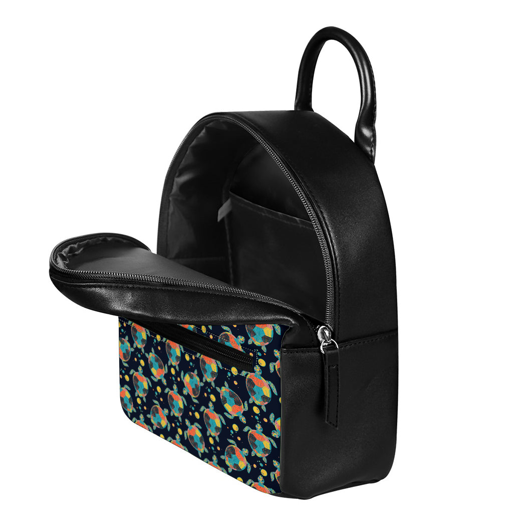 Retro Sea Turtle Pattern Print Leather Backpack