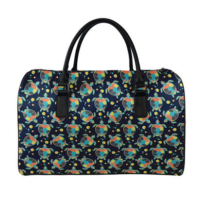 Retro Sea Turtle Pattern Print Leather Duffle Bag