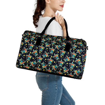 Retro Sea Turtle Pattern Print Leather Duffle Bag