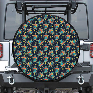 Retro Sea Turtle Pattern Print Leather Spare Tire Cover