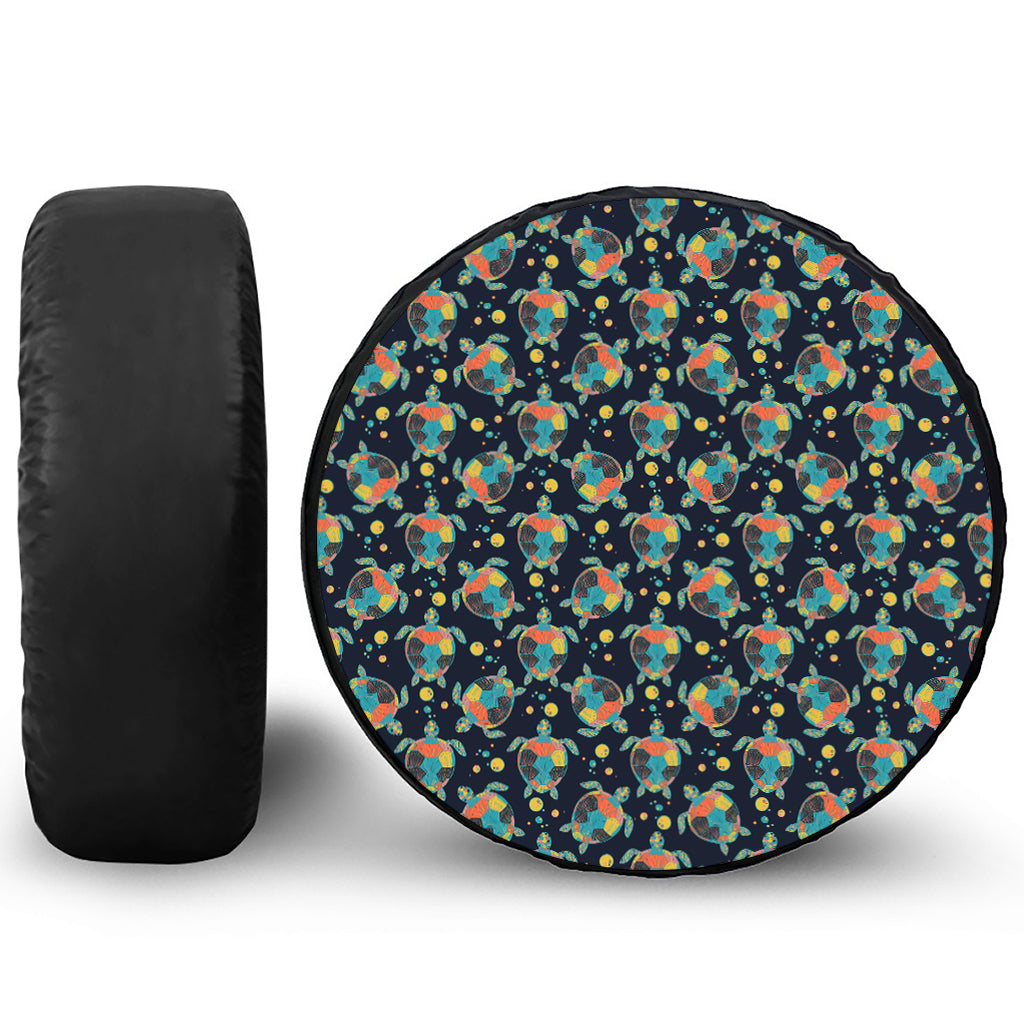 Retro Sea Turtle Pattern Print Leather Spare Tire Cover