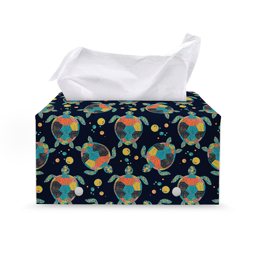 Retro Sea Turtle Pattern Print Leather Tissue Box Cover