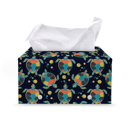 Retro Sea Turtle Pattern Print Leather Tissue Box Cover