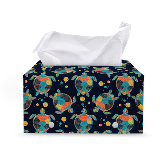 Retro Sea Turtle Pattern Print Leather Tissue Box Cover