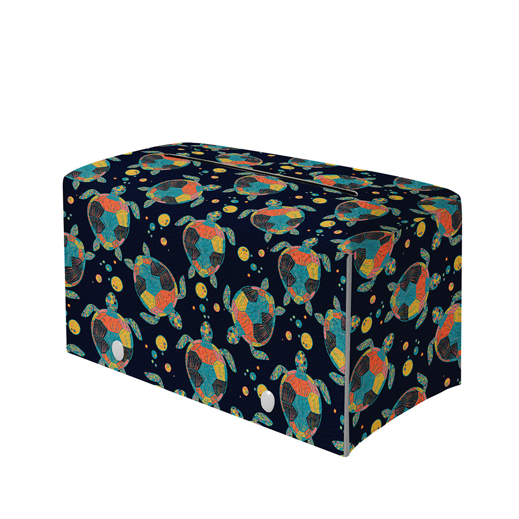 Retro Sea Turtle Pattern Print Leather Tissue Box Cover