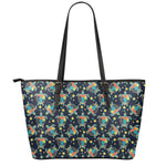 Retro Sea Turtle Pattern Print Leather Tote Bag