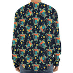 Retro Sea Turtle Pattern Print Long Sleeve Baseball Jersey