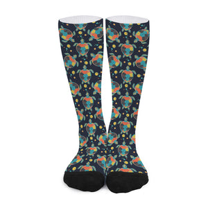 Retro Sea Turtle Pattern Print Long Socks