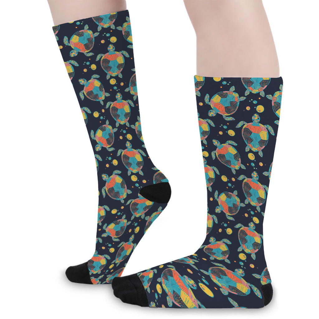 Retro Sea Turtle Pattern Print Long Socks