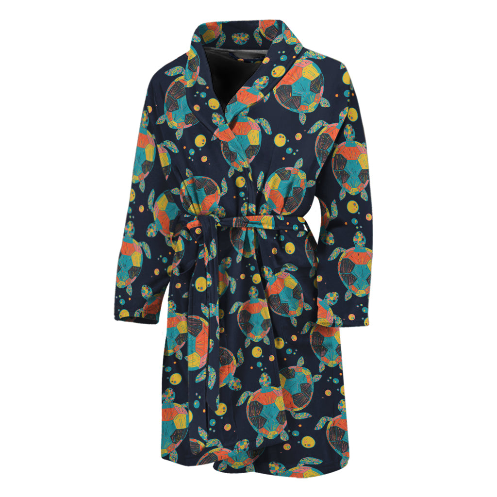 Retro Sea Turtle Pattern Print Men's Bathrobe