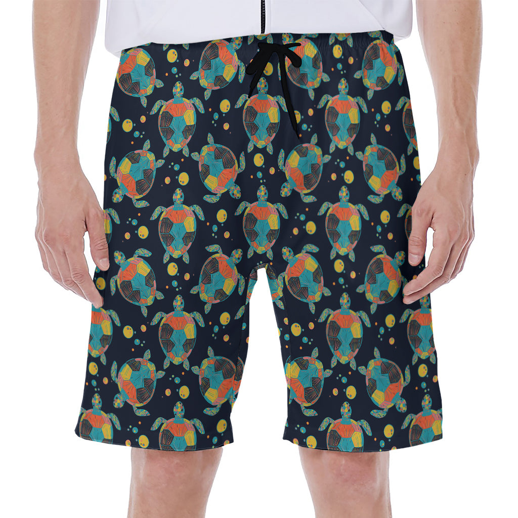 Retro Sea Turtle Pattern Print Men's Beach Shorts