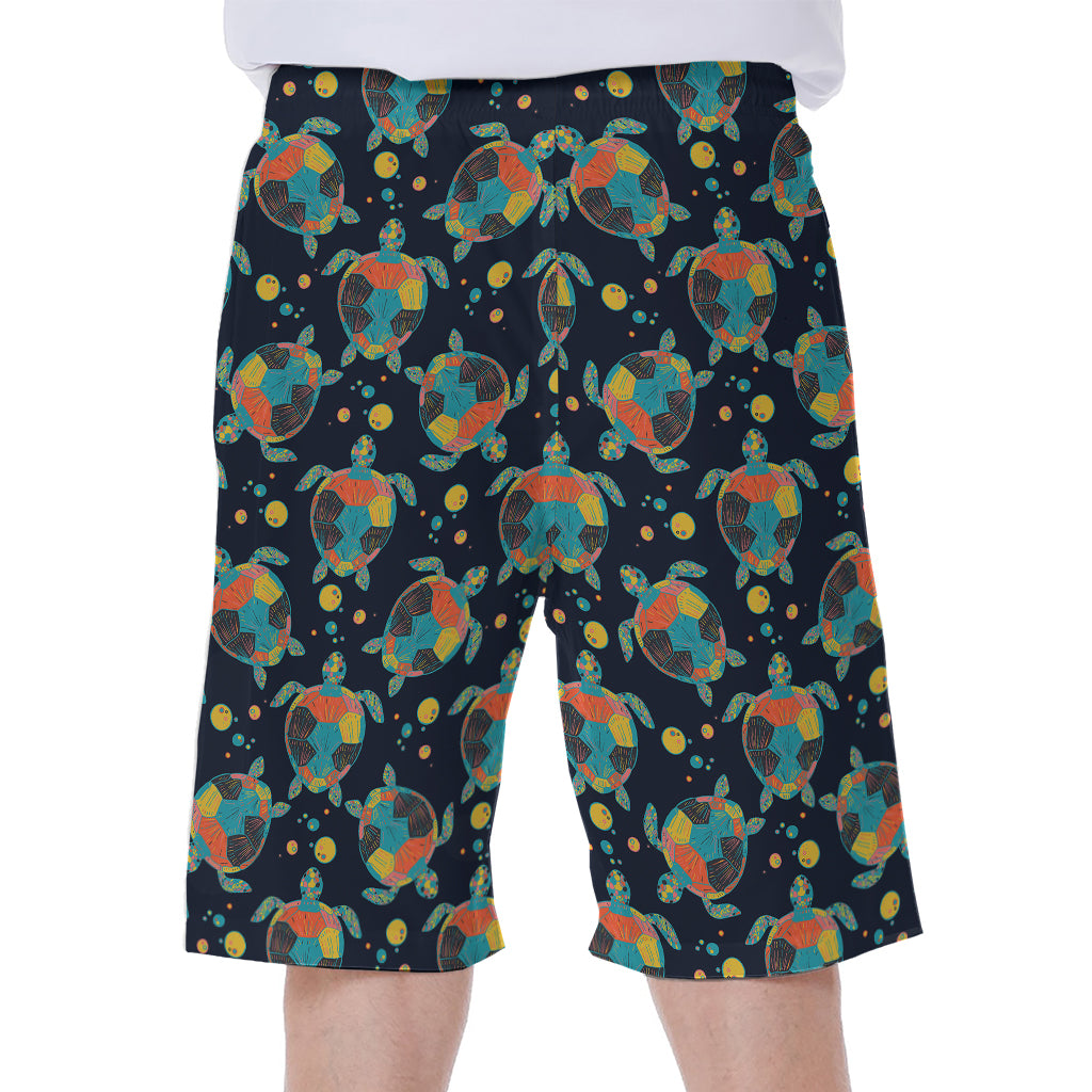 Retro Sea Turtle Pattern Print Men's Beach Shorts