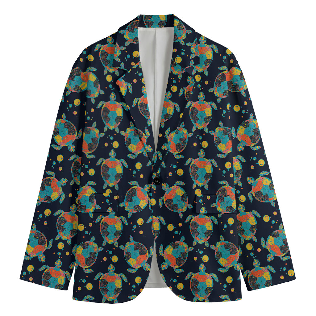 Retro Sea Turtle Pattern Print Men's Blazer