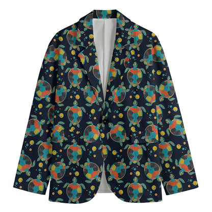 Retro Sea Turtle Pattern Print Men's Blazer