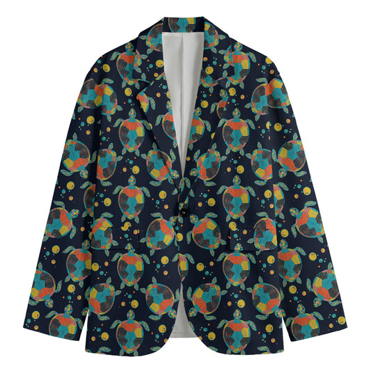Retro Sea Turtle Pattern Print Men's Blazer