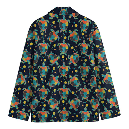 Retro Sea Turtle Pattern Print Men's Blazer