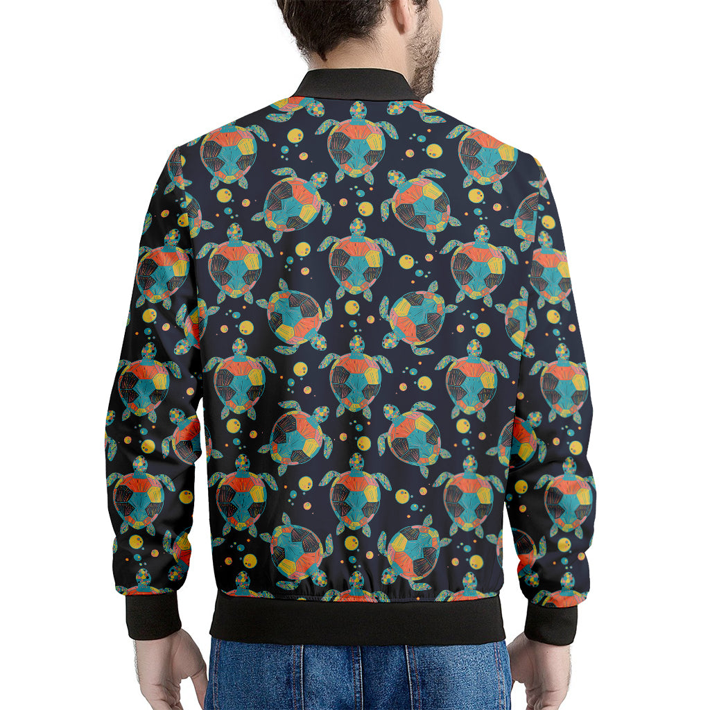 Retro Sea Turtle Pattern Print Men's Bomber Jacket