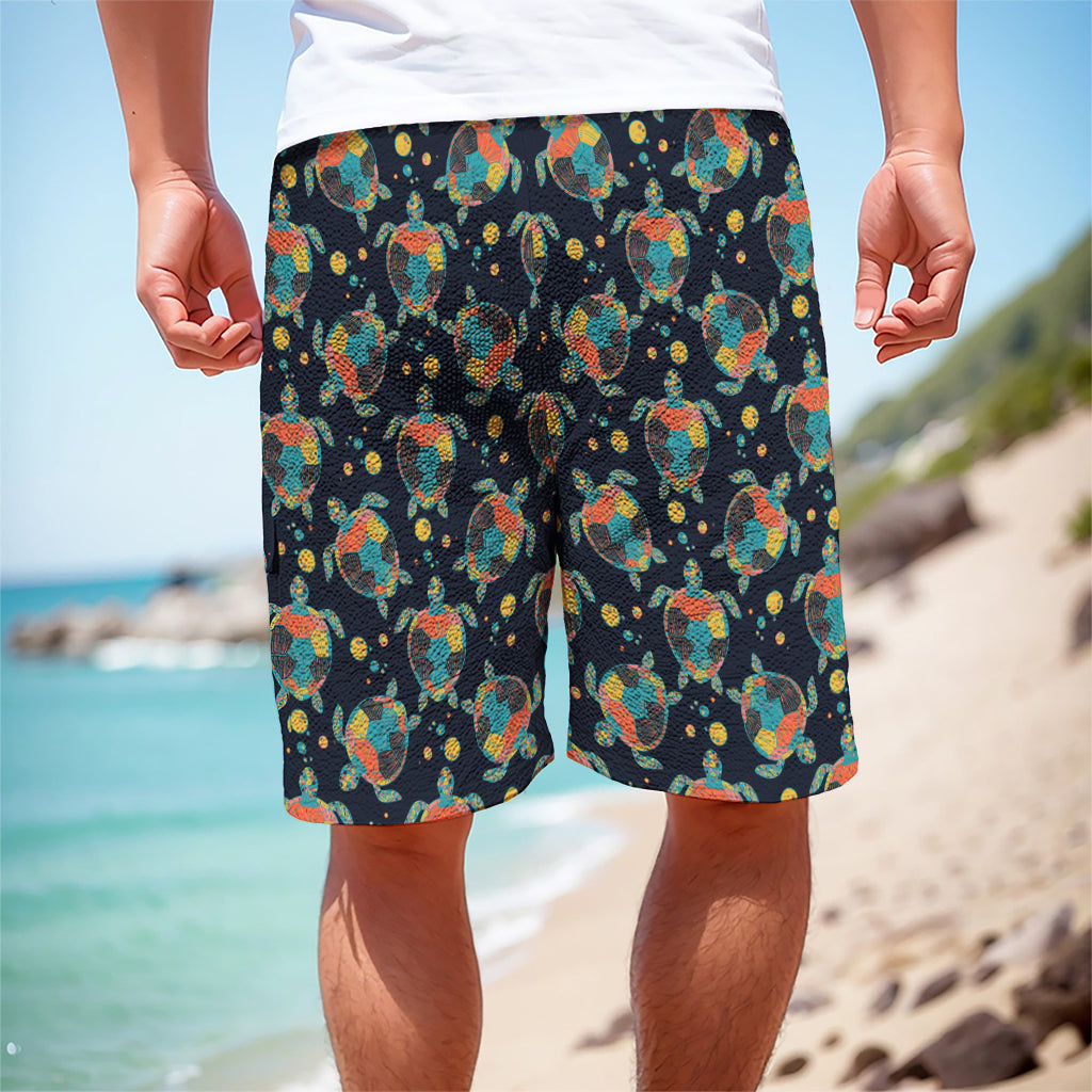 Retro Sea Turtle Pattern Print Men's Cargo Shorts